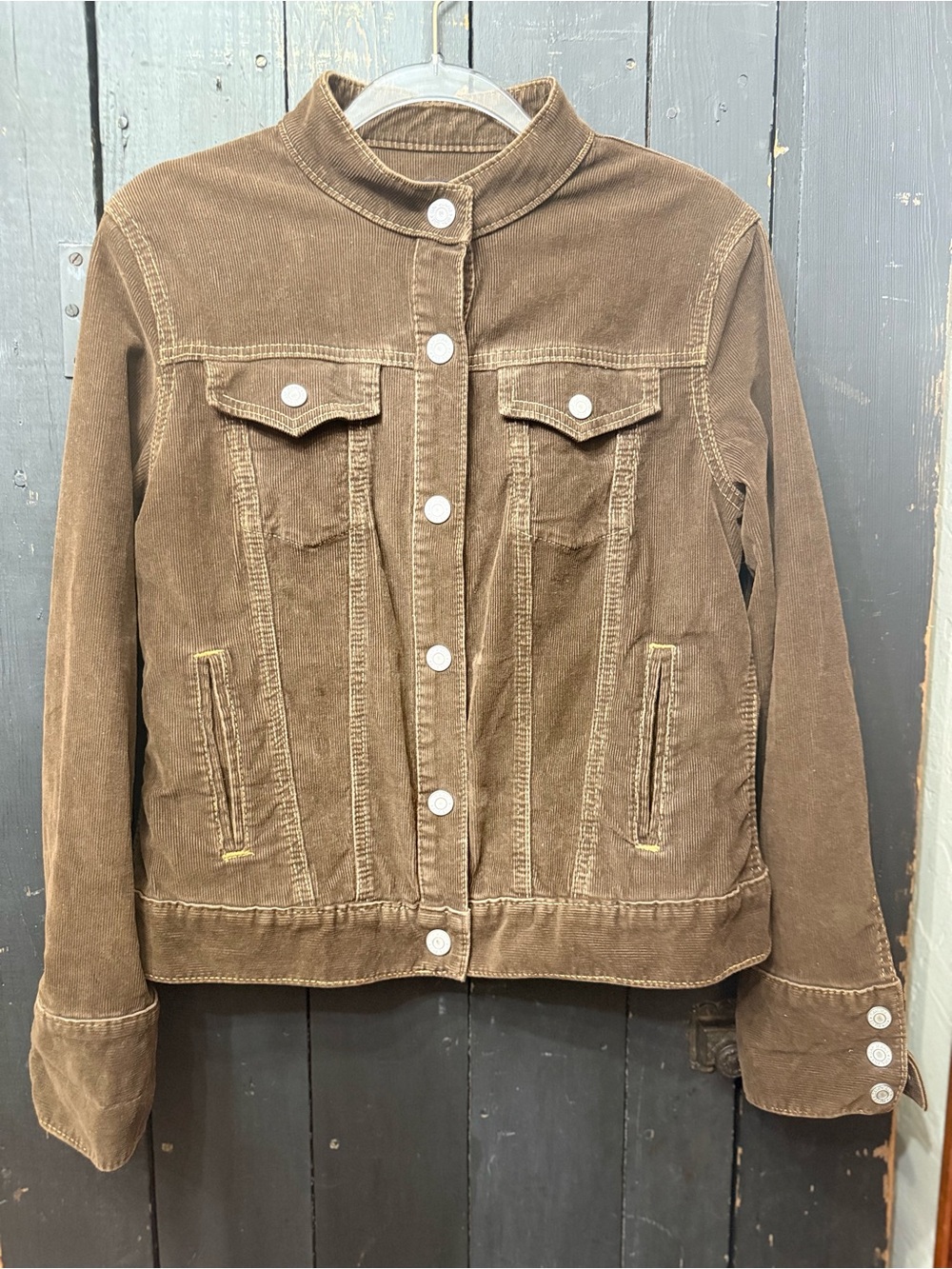 Vintage Fall 2004 Gap Collarless Corduroy Jacket Brown Y2K